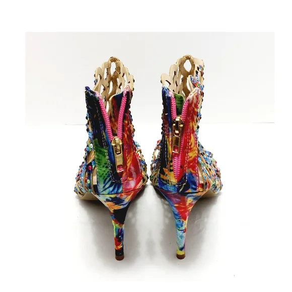 Zigi Soho Womens 8.5M Duran Rhinestone Cage Peep Toe Heels Multi-color NEW - Picture 5 of 10